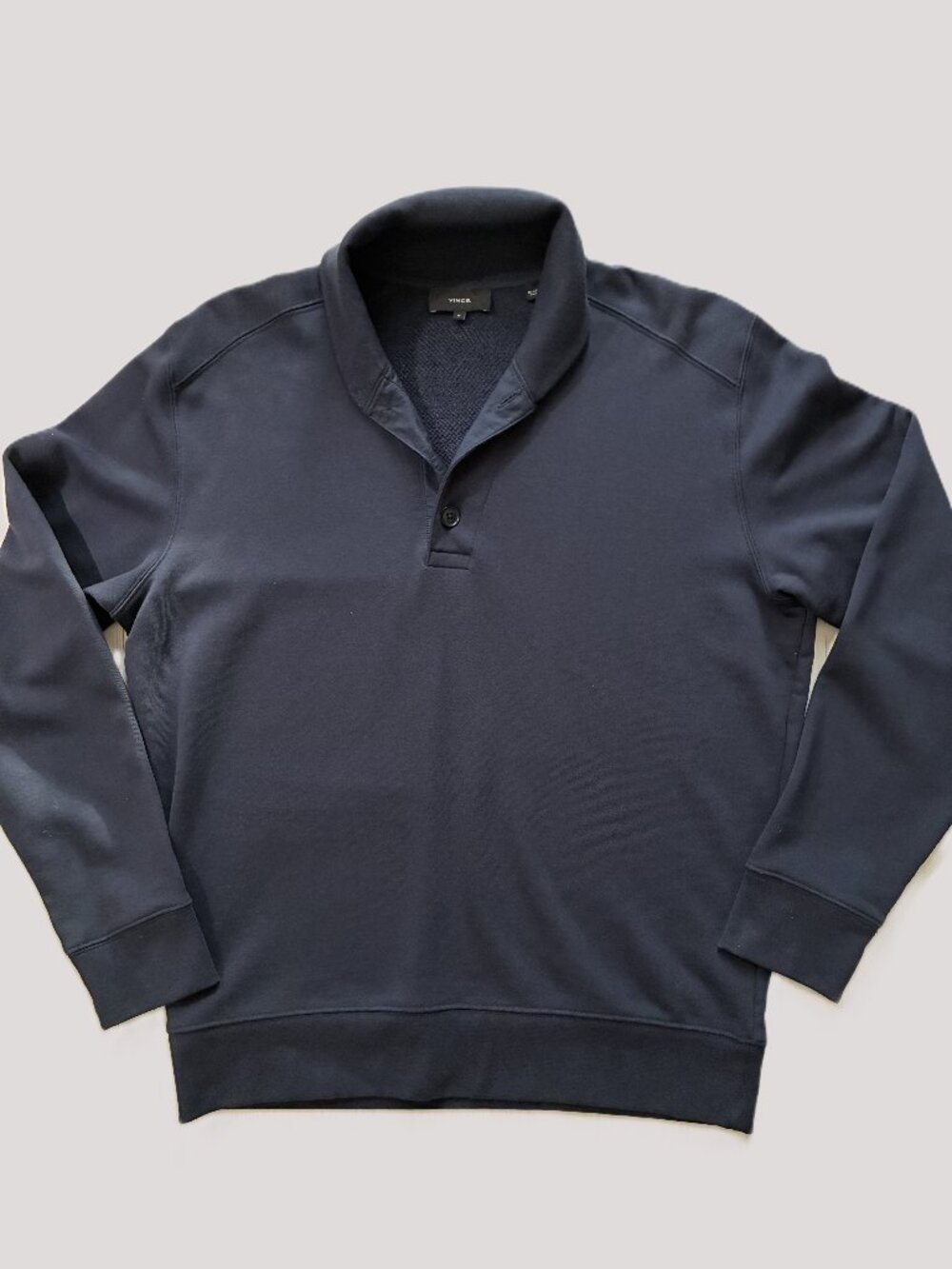 Vince Men’s 100% Cotton Navy Blue Shawl Collar Henley Pullover Sweatshirt Size M